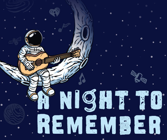 A Night to Remember event - illustration of astronaut sitting on the moon playing guitar