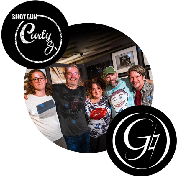 Shotgun Curly logo, Gnatural logo, group photo of the singer and the band