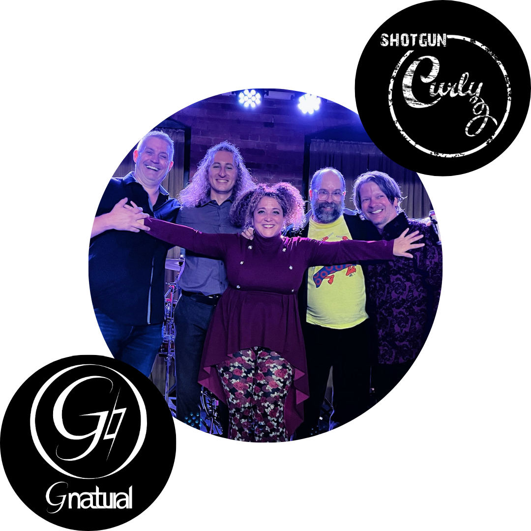 Shotgun Curly logo, Gnatural logo, group photo of the singer and the band